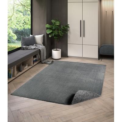 Teppich MY HOME "Adrienne, Made in Belgium" Gr. 4, grau (dunkelgrau), B:160cm H:11mm L:230cm, Kunstfaser, Teppiche, waschbar, pflegeleicht, einfarbig, besonders weich Image
