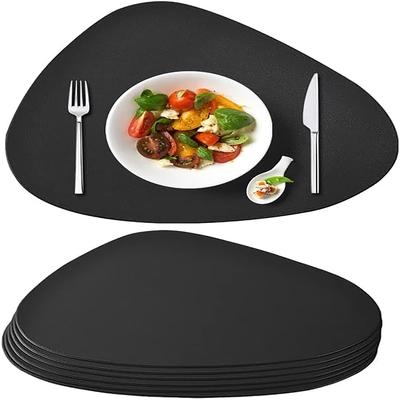 TEMU 6pcs Set Of Black Round And Oval Leather Table Mats, Washable And Suitable For Kitchen, Indoor And Outdoor Dining Tables, 40x33cm, For Spring Image