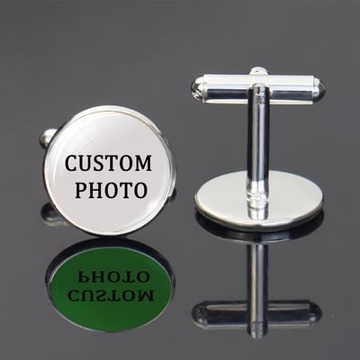 TEMU 1 Pair Customized Photo Cufflinks For Men - Personalized Glass Dome With Image Or , Alloy, Funky Style - Ideal Gift For Boyfriend Or Father