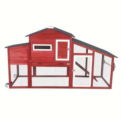 TEMU Gowoodhut Red Wooden Chicken Coop With Run - Large Nesting Box, Uv-proof Asphalt Roof, Outdoor Poultry Cage For Backyard, Chicken Coop Accessories