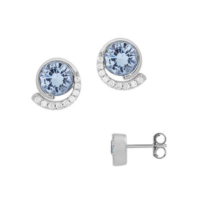 Paar Ohrstecker FIRETTI "Schmuck Geschenk Silber 925 Ohrschmuck Kreis halbrund", blau (silberfarben, kristallweiß, aquamarine, kristallweiß, aquamarine), Ohrringe, Damen, Silber 925 (Sterlingsilber), Made in Germany - mit Zirkonia (synth.) Image