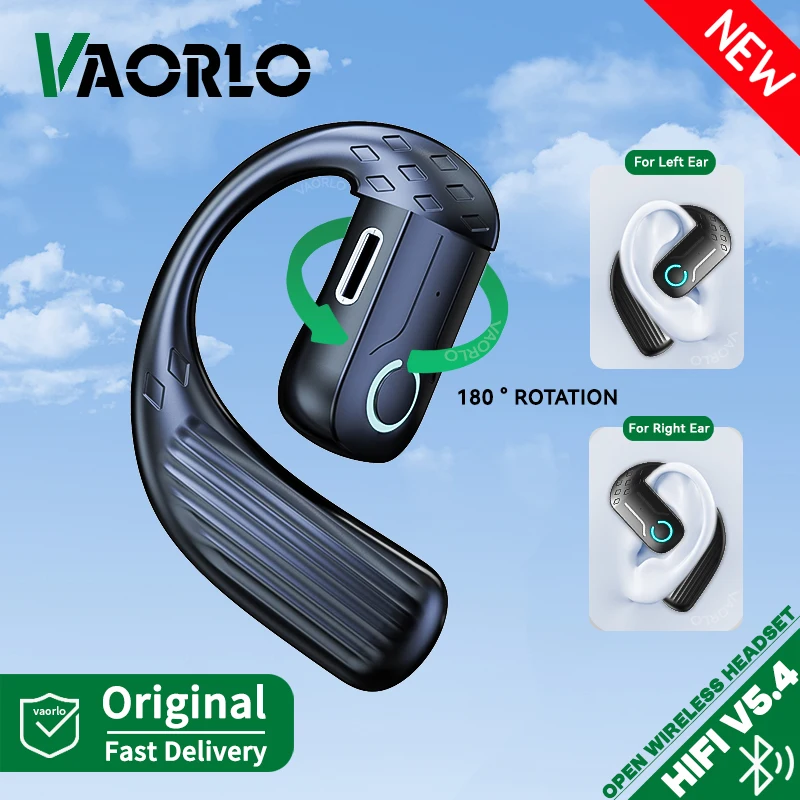 Auricolare wireless Bluetooth 5.4 180 ° Gancio per l'orecchio con rotazione HIFI stereo con microfono HD chiamata aperta auricolare singolo per giochi musica sport