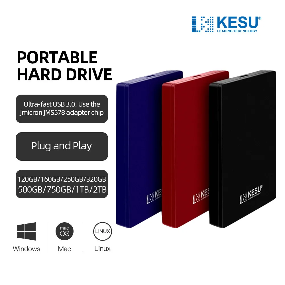 KESU-Disque dur externe HDD portable, USB 3.0, 2.5 pouces, 320 Go, 500 Go, 750 Go, 1 To, compatible avec PC, Mac, ordinateur de bureau, MacPle