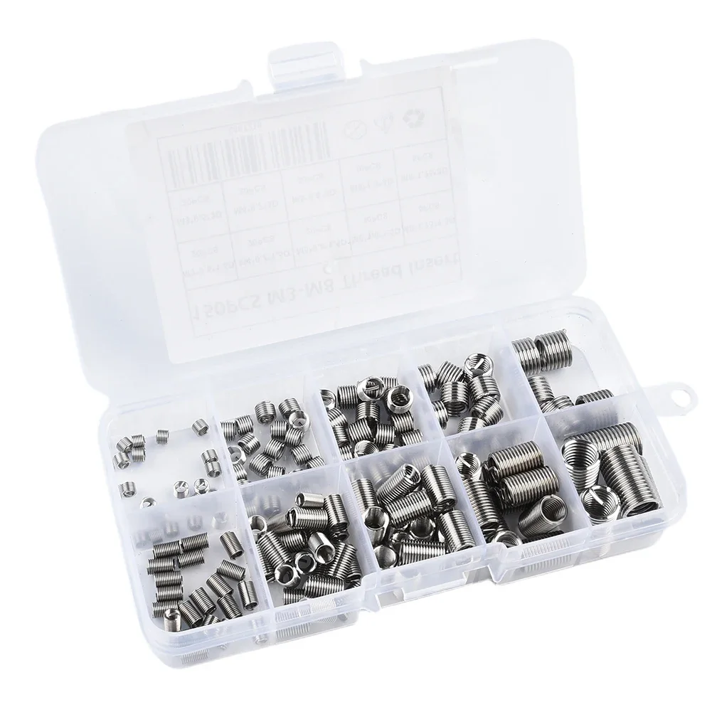 150 stücke M3 M5 M6 M8 304 Edelstahl Befestigungs Gewinde Einsatz Kit Hardware Reparatur Werkzeug Spirale Draht Hülse Schraube tragen Set Image