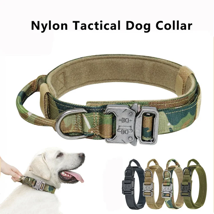 Taktisches Hundehalsband aus Nylon mit Griff, verstellbar und langlebig, geeignet für mittelgroße und große Hunde, Hundeaccessoires, Haustierartikel Image