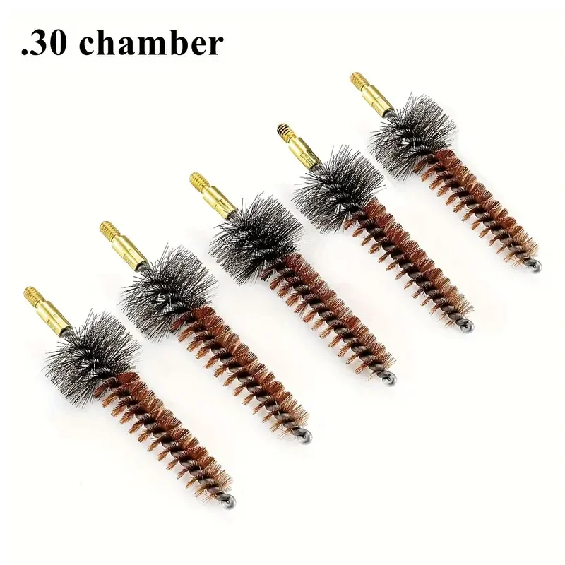 Universal-Pistolen reinigungs set. 30 cal Kammer bürsten mit 5 Messing bürsten köpfen Metall beschichtete Faser bürsten für die Wartung von Schusswaffen Image