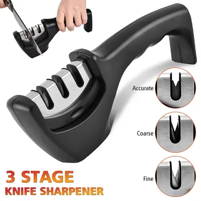 Multi-function Knife Sharpener Handheld 3 Stages Type Quick Sharpening Tool With Non-slip Base