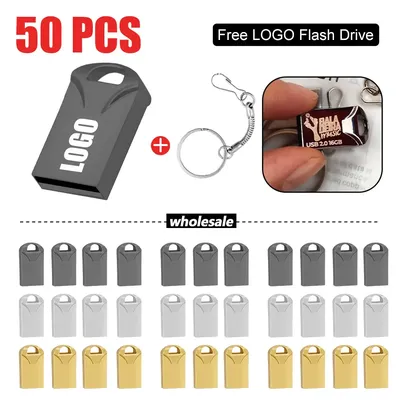 50pcs mini Metal USB Flash Drive 16gb 32gb 64gb Flash Disk Pendrive флешка Usb Memory Stick USB 2.0