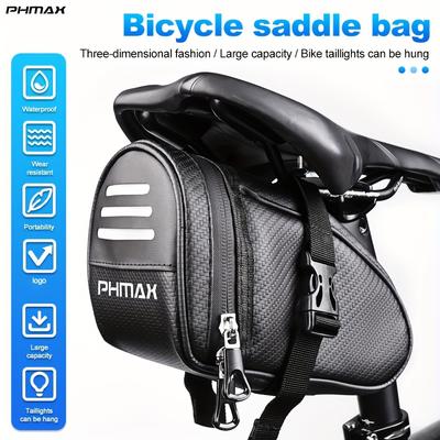 TEMU Phmax Waterproof Pvc Bike Bag With Adjustable Strap, Large Capacity Bicycle Seat Pack, Easy Mount Cycling Tool Storage Pouch For Road Bikes Image