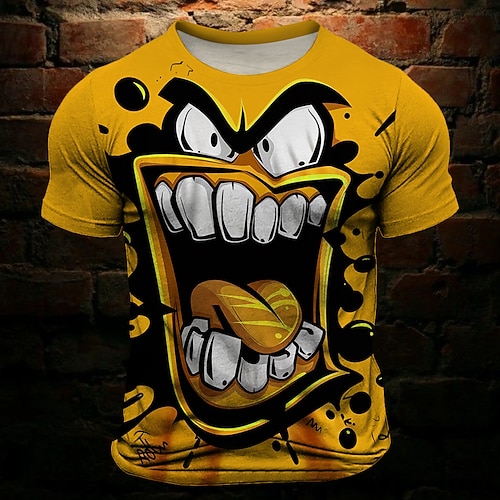 Homme Drôle Grimace T-shirt Manche Courte T-shirt Impression 3D Col ras du cou Chemise ancien Mode Frais Vacances Soirée Halloween Jaune Bleu Violet Été Printemps Vêtement Tenue S M L XL XXL XXXL