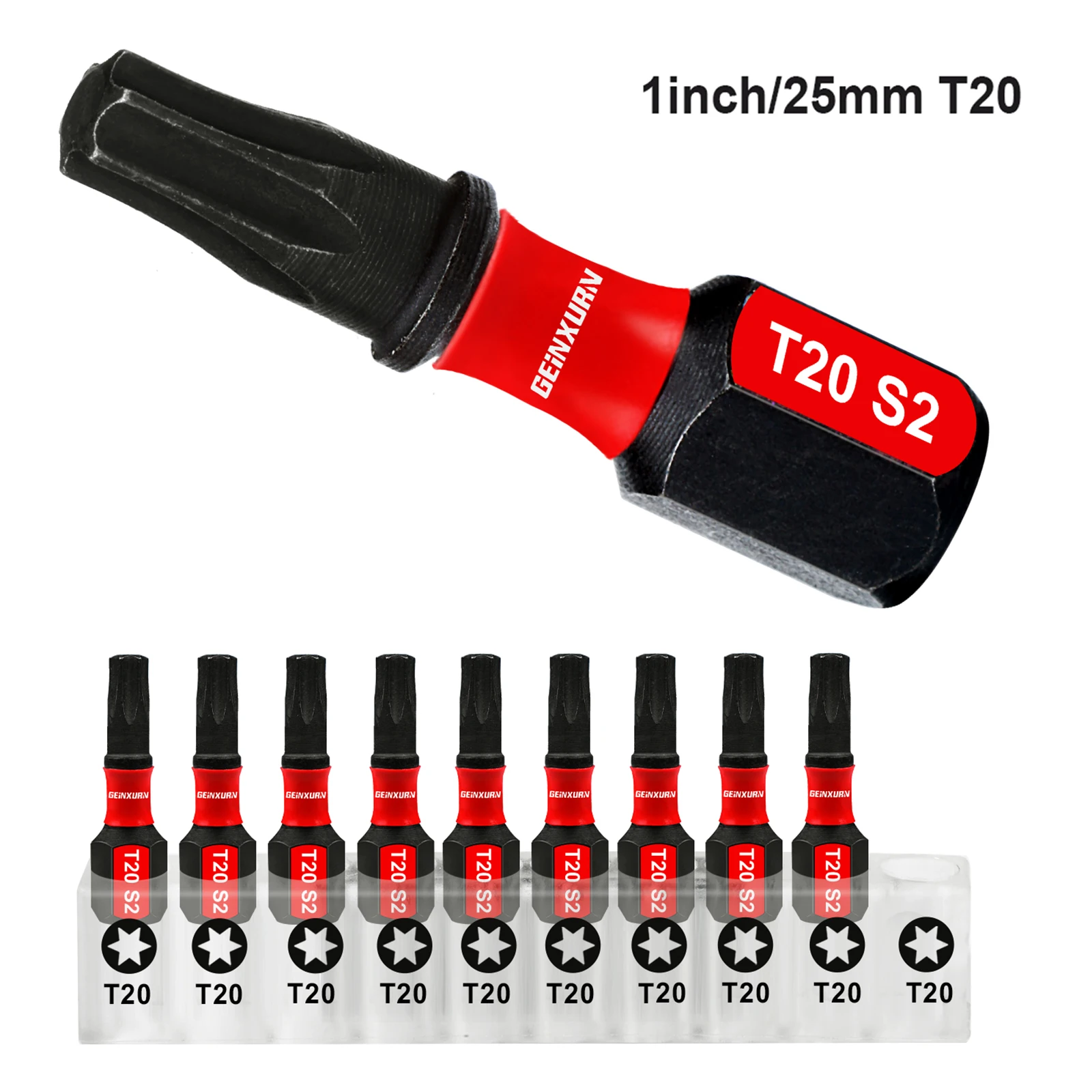 GEINXURN T20 1 In. Impatto magnetico resistente # 20 punte Torx Head Power, set di punte per cacciavite T20 in acciaio legato S2