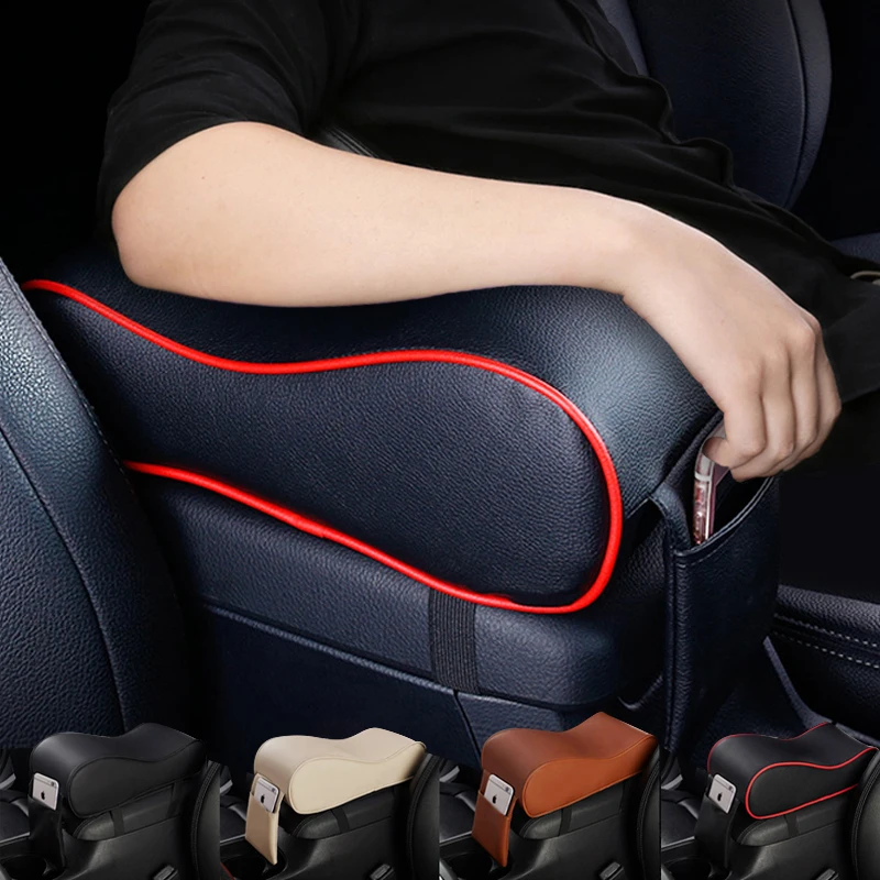 Auto Armlehne Pad Leder Auto Zentrale Konsole Schutz Kissen Verdicken Memory Foam Auto Armlehnen Lagerung Box mit Tasche Image