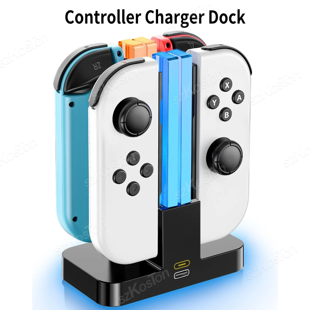 Controller-Ladestation, kompatibel mit Nintendo Switch Joy Con mit Laternenpfahl, LED-Anzeige, Ladestation, Ständer für 4, Joycon Image