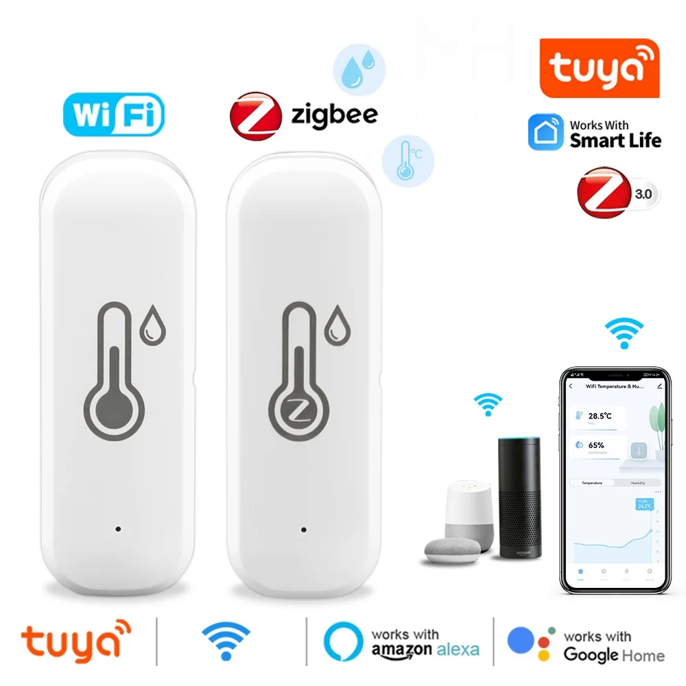Tuya Smart Temperatur Und Feuchtigkeit Sensor Innen Thermometer Monitor Zigbee/Wifi Für Home Arbeit Mit Alexa Google Home Assistent Image