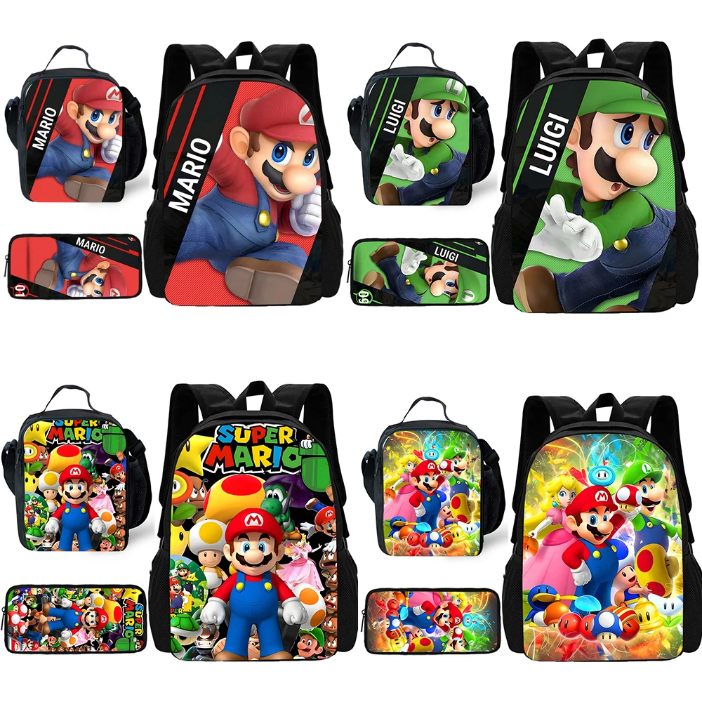 Ensemble de pièces pour enfants, sac à dos d'école m-mario avec sacs à déjeuner, sacs à crayons, sacs d'école pour garçons et filles, meilleur cadeau