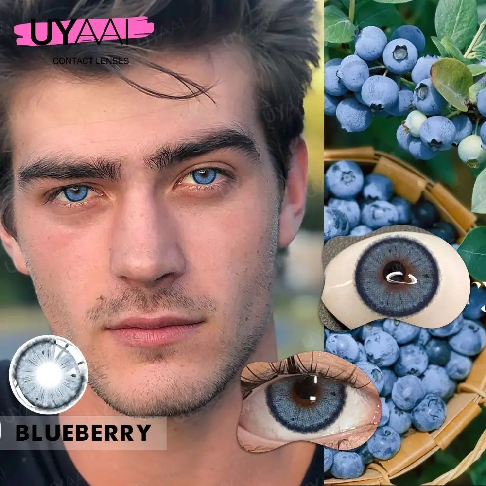 UYAAI-1 * lentilles de contact + 1 * pince à épiler + 1 * étui à lentilles, Contacts bleus, Myrtille, Santé, Yeux bleus, Mode, Doux, Annuel, Haute qualité, ix