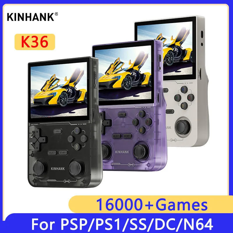 KINHANK K36 Console de jeu vidéo portable rétro 500nit 3.5 pouces écran IPS 16000 émulateur de jeux pour PS1/PSP/DC/N64/SS