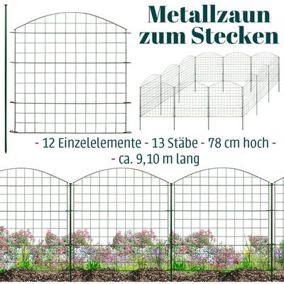 Zaun Gartenzaun Steckzaun Teichzaun für Garten Teich 12 Zaunelemente 78 cm hoch Metall Hundezaun Image