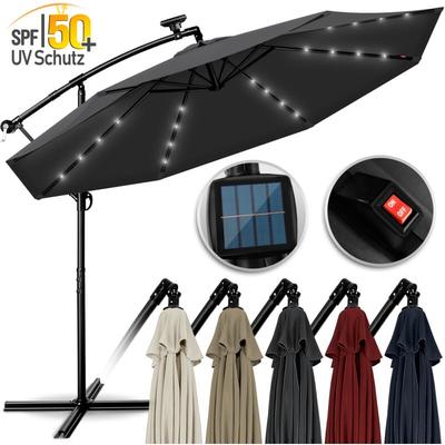 Alu Ampelschirm Anthrazit led Solar ø 350 cm mit Kurbel Sonnenschirm mit An-/Ausschalter Image