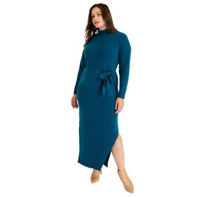 Plus Size Women's Turtleneck Sweater Dress by June+Vie in Deep Dive (Size 30/32)