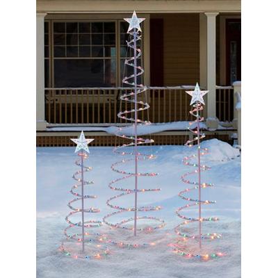 Pre-Lit Spiral Outdoor Trees, Set of 3 by BrylaneHome in Multi