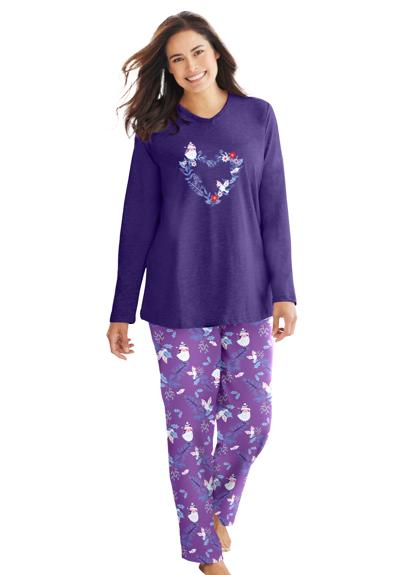 Plus Size Women's Cozy Pajama Set by Dreams & Co. in Midnight Violet Winter Floral (Size 22/24) Pajamas