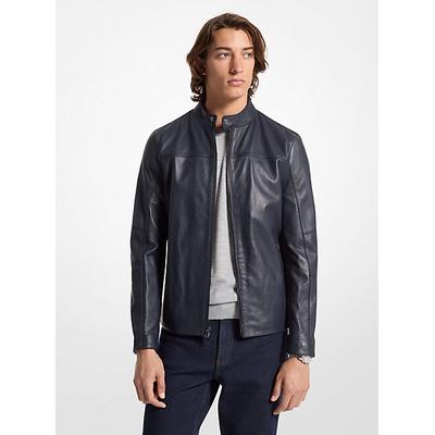 Michael Kors Leather Racer Jacket Blue M