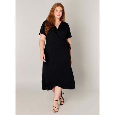 Wickelkleid BASE LEVEL CURVY "Abbie", Damen, Gr. 58 (60), N-Gr, schwarz, Jersey, Obermaterial: 94% Viskose, 6% Elasthan, unifarben, feminin, figurumspielend ca. Mitte Wade, V-Ausschnitt, Kurzarm, Kleider, Weich fließende Viskose-Mischqualität Image