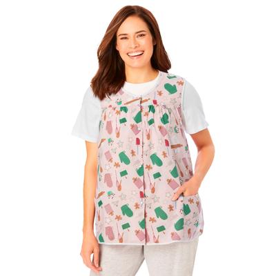 Plus Size Women's Snap-Front Apron by Only Necessities in Pink Holiday Print (Size 30/32)