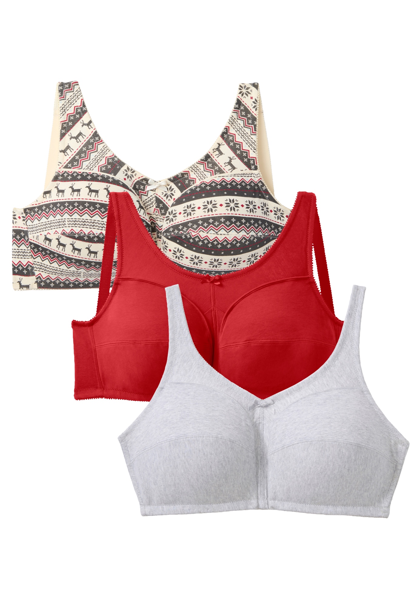 Plus Size Women's 3-Pack Cotton Wireless Bra by Comfort Choice in Classic Red Assorted (Size 50 DD)