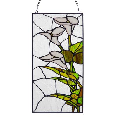River of Goods 16-Inch Traditional Floral Stained Glass Window Panel - 8