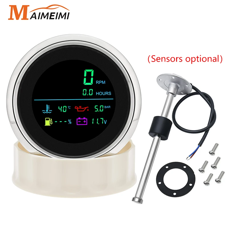 85mm 6 in 1 LCD multifunzione contagiri indicatore di livello del carburante temperatura dell'acqua pressione dell'olio voltmetro contaore per barca auto 12V