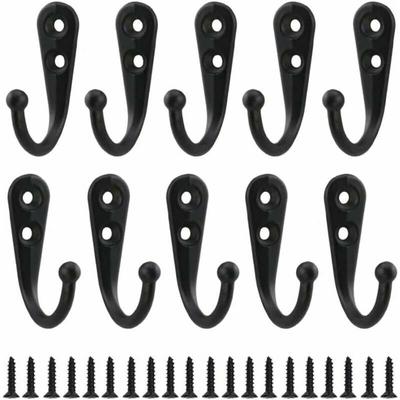 10 Stück Retro-Kleiderhaken, schwarzes Metall, Wandhaken, einzelne Schraub-Kleiderhaken, Image