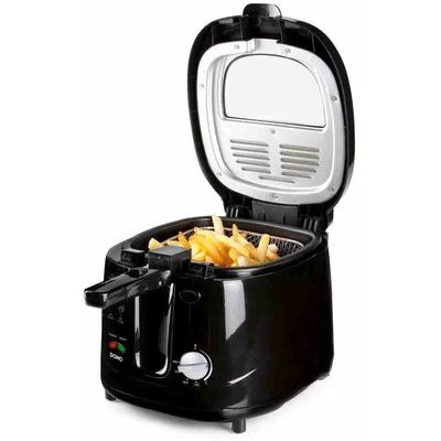 Domo - l Fritteuse in Schwarz, Handgriff mit Hebesystem, 2,5 Liter 1800W