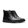 Winterstiefel CLARKS "Aldwin Cap", Herren, Gr. 43, schwarz (schwarz leather), Leder, elegant, Schuhe, Festtagsschuh, Stiefelette, Anzugschuh mit Blockabsatz