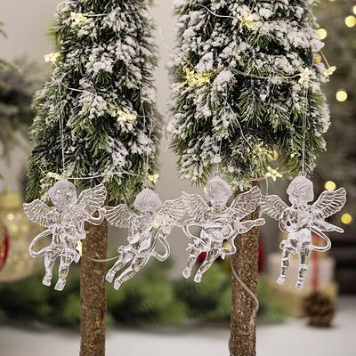 4PCS Christmas Decorations Hangings, Transparent Acrylic Angel Ornaments, Christmas Tree Hangings, Creative Ice Cone Decor