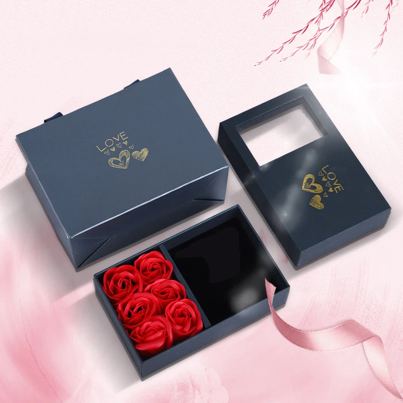 Rosen-Geschenkbox, ewiger Blumenring, Anhänger, Ohrringe, Halskette, Schmuckschatulle, 6, Valentinstag, Rosen-Geschenkbox, Verpackungsbox, Schmuckschatulle, St Image