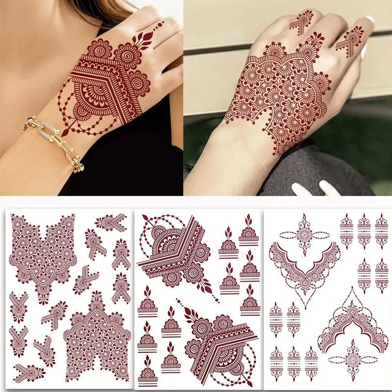 Einweg blume Tattoo Aufkleber für Frauen braun Henna Tattoo für Hand Kastanien braun Tattoo für Hochzeit Ramadan Festival gefälschte Tätowierung Image