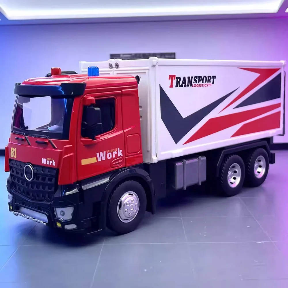 1/18 Maßstab Container LKW Modell Spielzeug Gummireifen Autos Dekoration Spielzeug mit Licht und Musik Funktion Fahrzeug für erwachsene Kinder Geschenke
