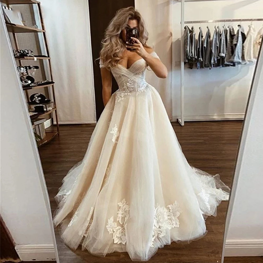 Böhmische Brautkleider Sexy Off-Shoulder A-Linie Spitze Applikation Elegante Brautkleider Robe De Vestidos Novia Mariée Image