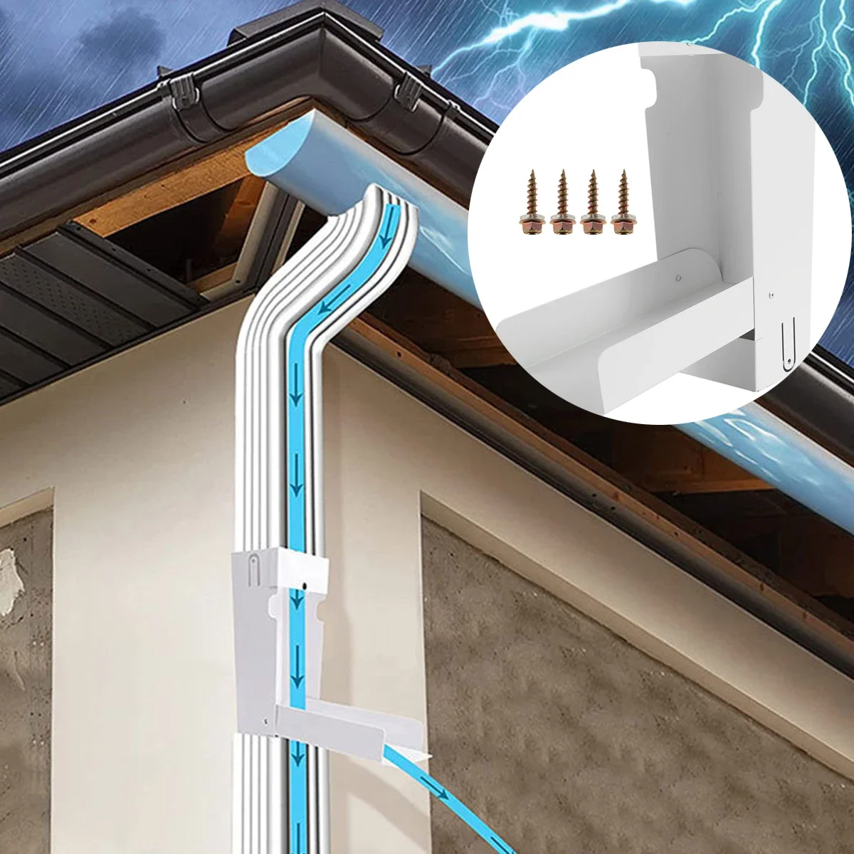 Rainwater Collection Umstellerhaus, Metall-Regenfass-Umsteller, Fang-Sammelsystem, passend für 2 x 3 Zoll Standard-Fallrohr Image