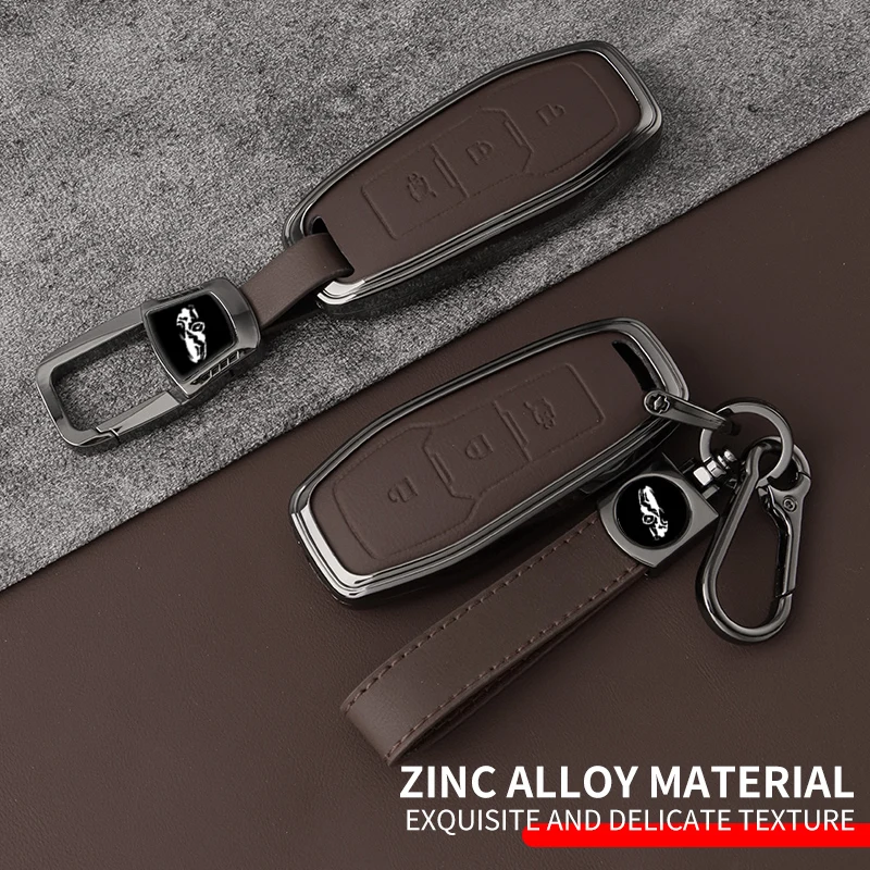 Metall Leder Auto Schlüssel Fall Abdeckung für Ford Focus 3 4 st Mondeo 5 mk5 Mustang F-150 Explorer Rand Fiesta Kuga MK3 4 Schlüssel bund Anhänger Image