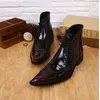Neue burgunderrote schwarze, matte Business-Schuhe aus echtem Leder mit spitzer Zehenpartie für Herren, überkreuzte, flache, kurze Stiefeletten mit hohem Oberteil, Größe 47
