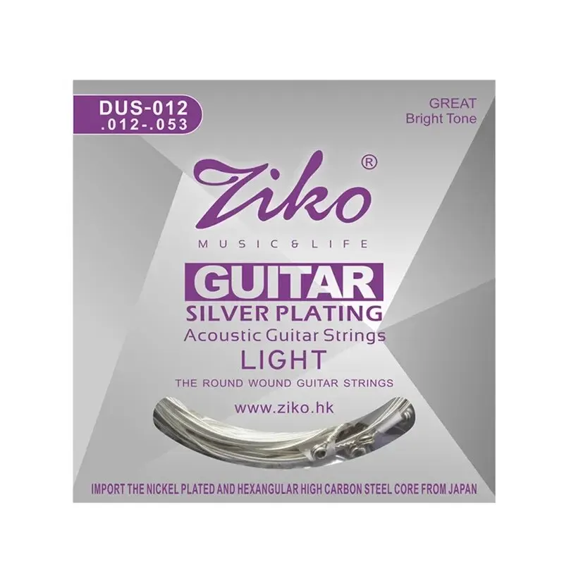 ZIKO DUS 010 011 012 Akustikgitarrensaiten, sechseckiger Kohlenstoffstahlkern, versilbert, Musikinstrumente, Zubehör, Teile Image