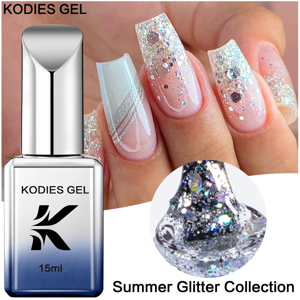 KODIES GEL Sparkle Glitter Gel Nagellack Vernis Semi Permanent UV/LED Pailletten Flocken Schillernde Gel Lack Maniküre Nägel Kunst Image