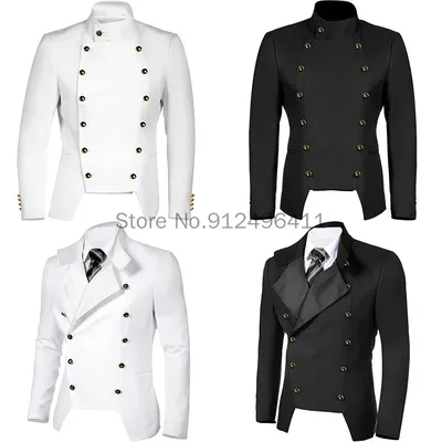 2025 Männer Cosplay Kostüme Schwarz Weiß Mittelalter Steampunk Punk Anzug Trendy Bühne Kostüm Leistung Zeigen Jacke Uniformen S-2XL Image