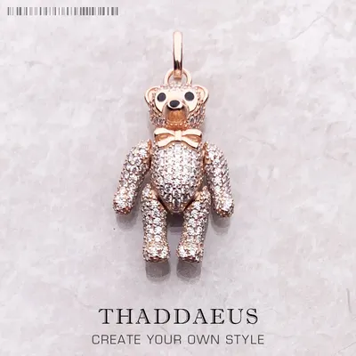 Anhänger Rose Gold Teddybär, Echt Reine 925 Sterling Silber Edlen Schmuck Europa Bijoux Zubehör