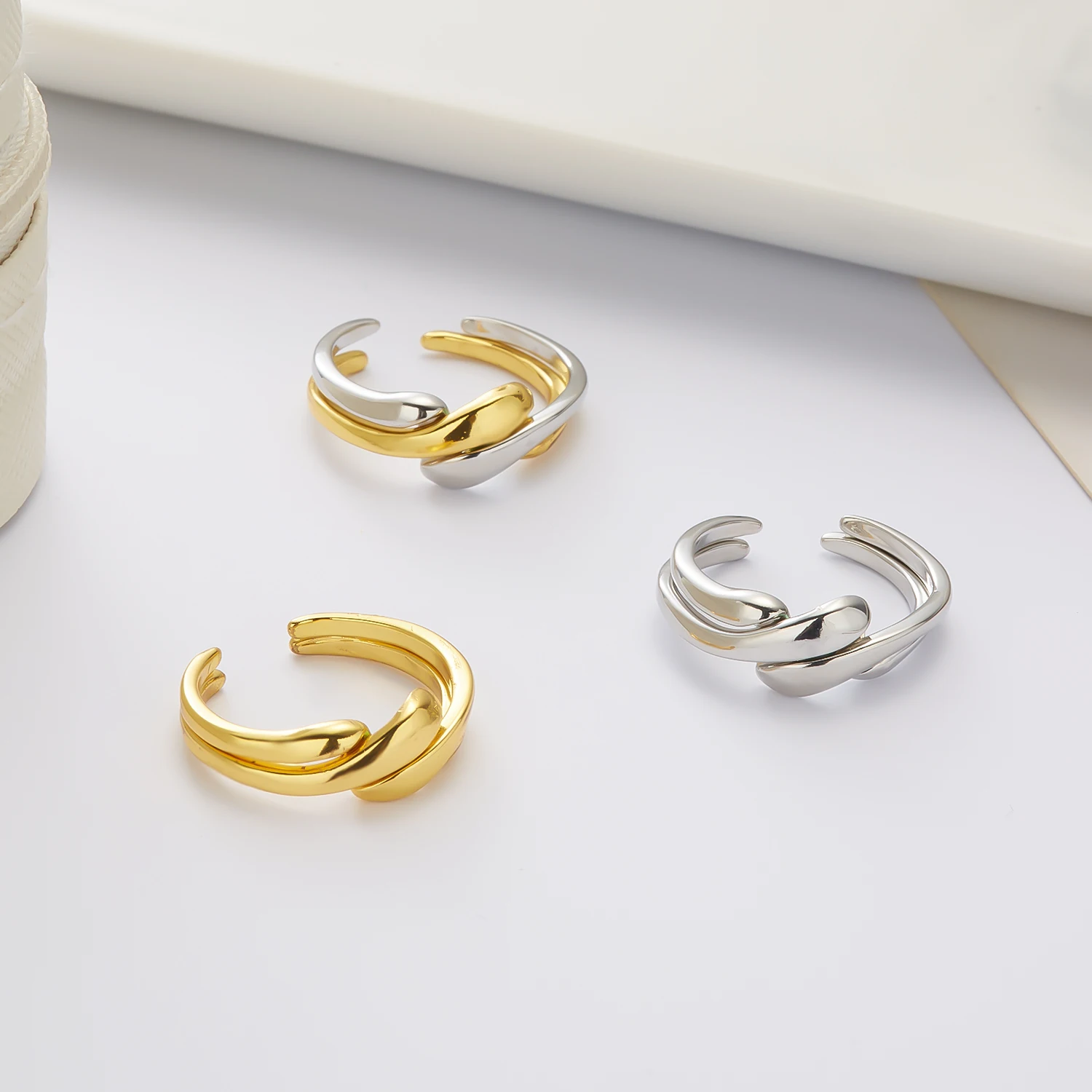 2 teil/satz unregelmäßige geometrische verdrehte offene Ringe Punkrock Ring mit Kreis Ringe für Frauen Finger Stack Femme Party Schmuck Geschenk Image