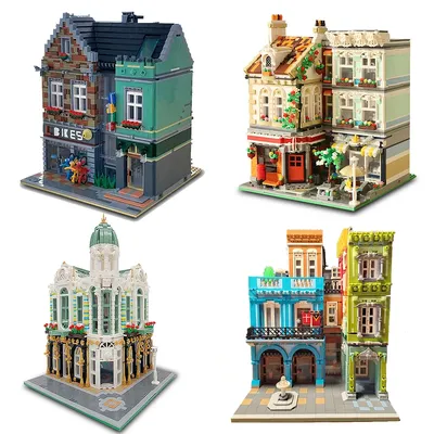 [Mini Ziegel] Street View Modell Bausteine Platz Post Büro Ecke Fahrrad Shop Hotel Kaffee Park Stadt Image