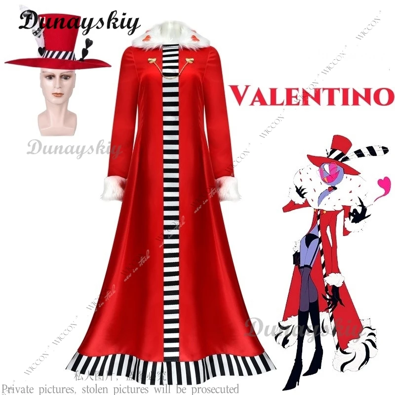 Valentino Hazbin Anime König des Zuhälters Cosplay Kostüm Hut Hotel Trenchcoat Erwachsenen Unisex tägliches Outfit Halloween Party Unisex Image